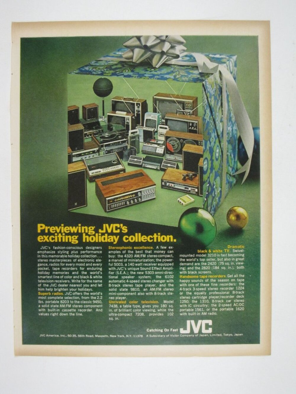 JVC Holiday Electronics Collection Vintage 1970s Print Ad Retro Stereo TVs AD